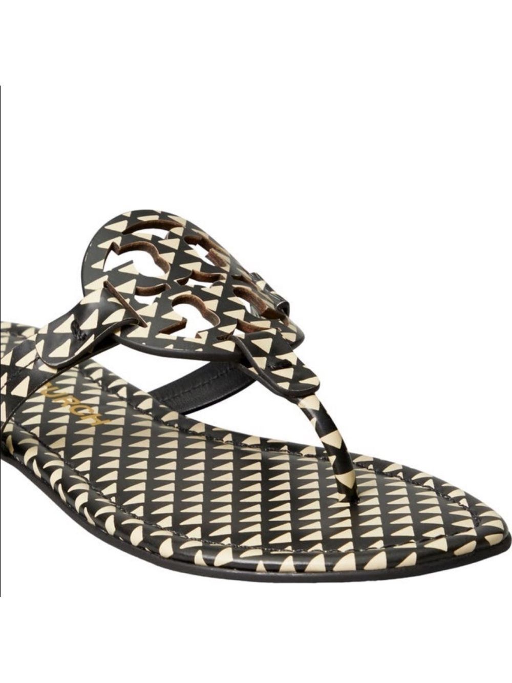 Tory Burch Triangle Geo Allover Printed Miller Logo Sandals Brand New Modern